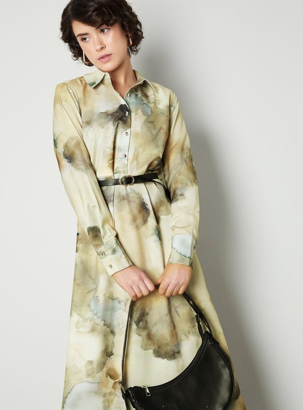 Women Printed Shirt Dress with Belt