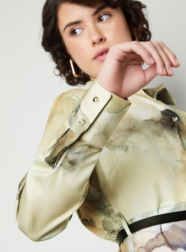 Women Printed Shirt Dress with Belt
