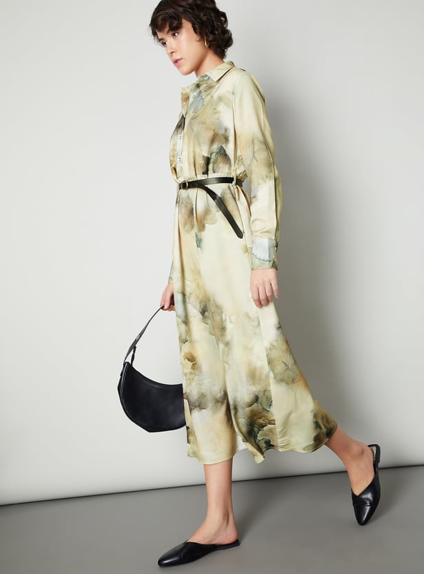 Women Printed Shirt Dress with Belt