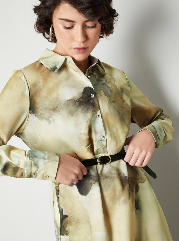 Women Printed Shirt Dress with Belt