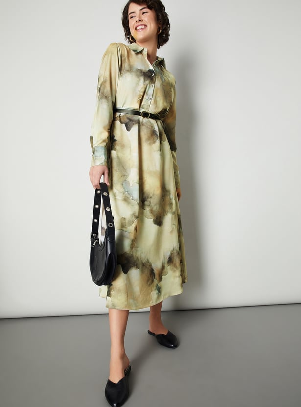 Women Printed Shirt Dress with Belt