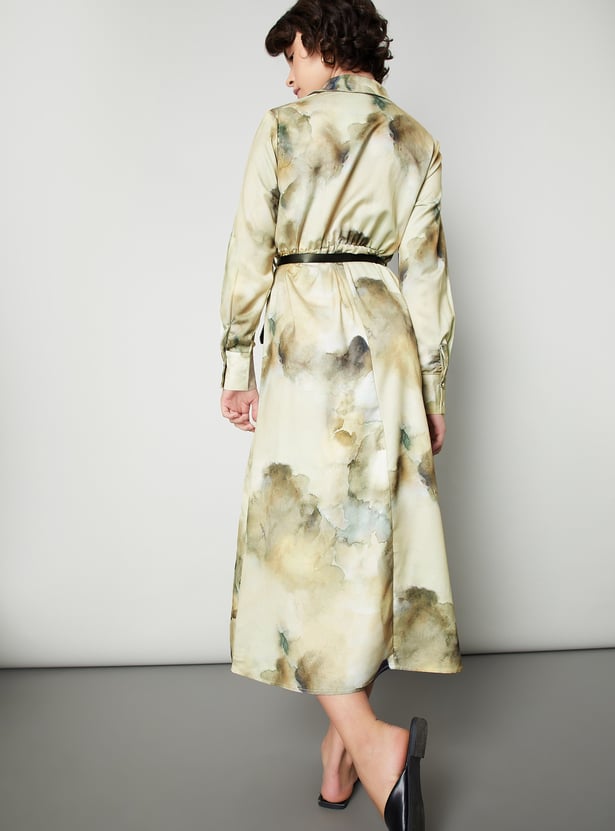 Women Printed Shirt Dress with Belt