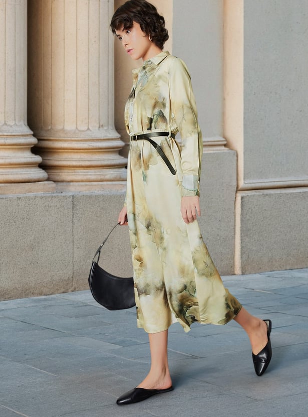 Women Printed Shirt Dress with Belt