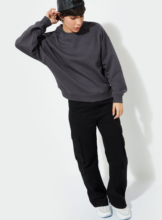 URB_N Women Oversized Solid Sweatshirt