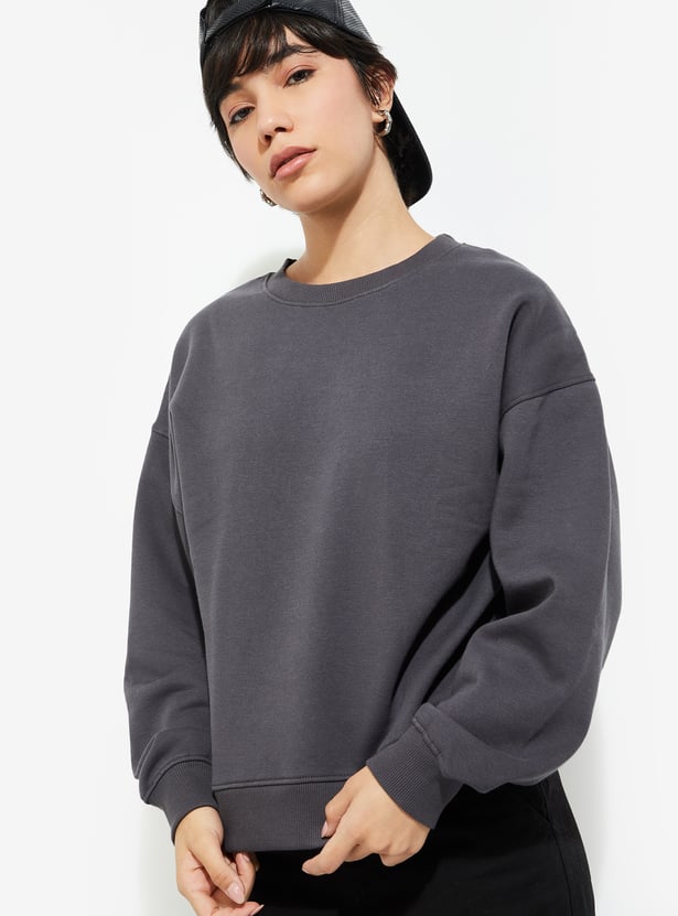 URB_N Women Oversized Solid Sweatshirt