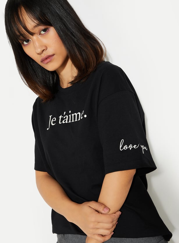URB_N Women Relaxed Fit Typograpic Printed T-shirt