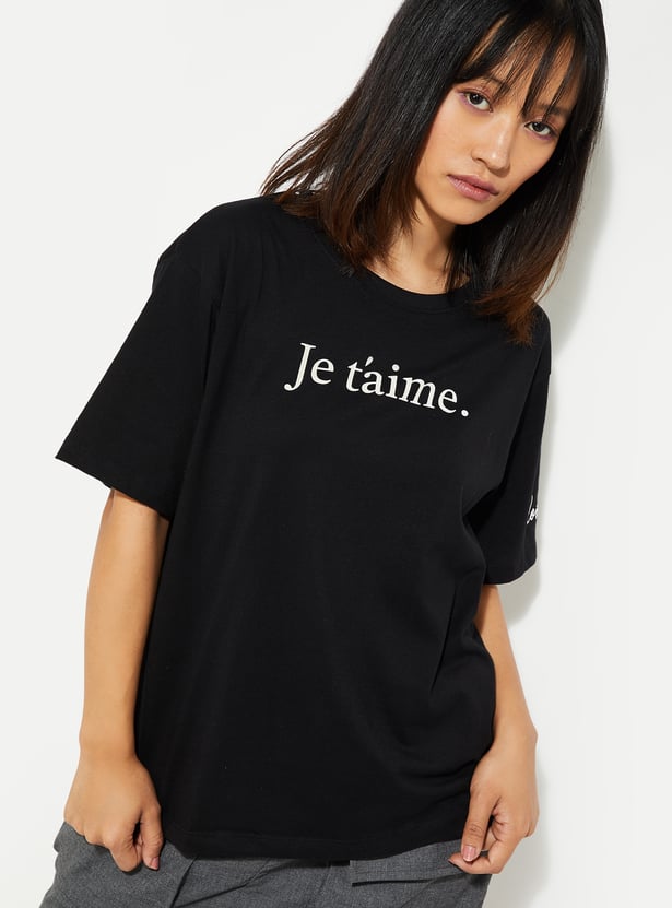URB_N Women Relaxed Fit Typograpic Printed T-shirt
