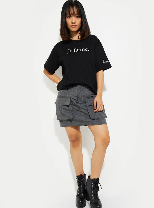 URB_N Women Relaxed Fit Typograpic Printed T-shirt