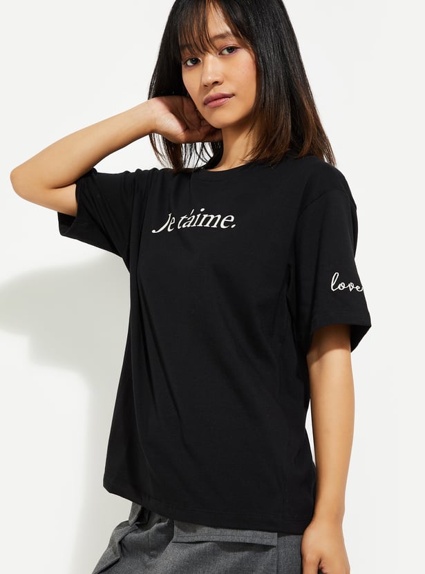 URB_N Women Relaxed Fit Typograpic Printed T-shirt