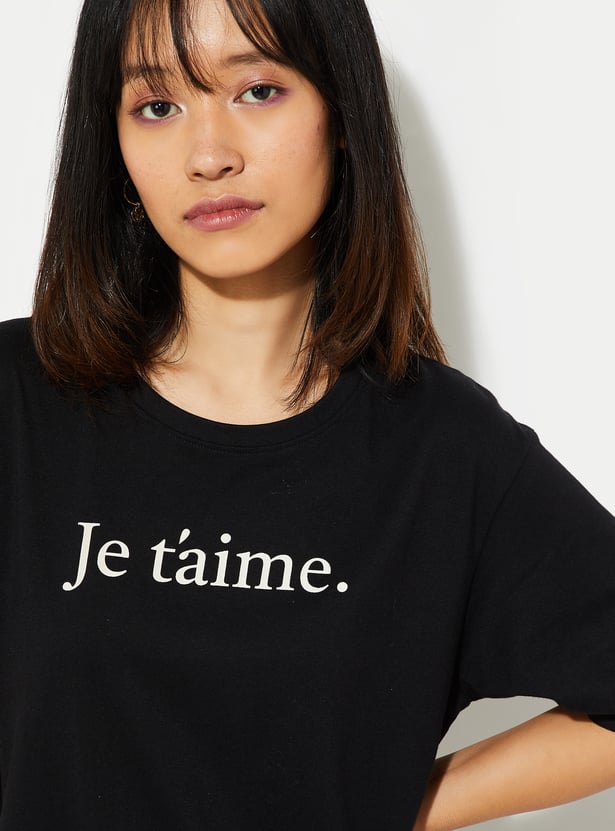 URB_N Women Relaxed Fit Typograpic Printed T-shirt
