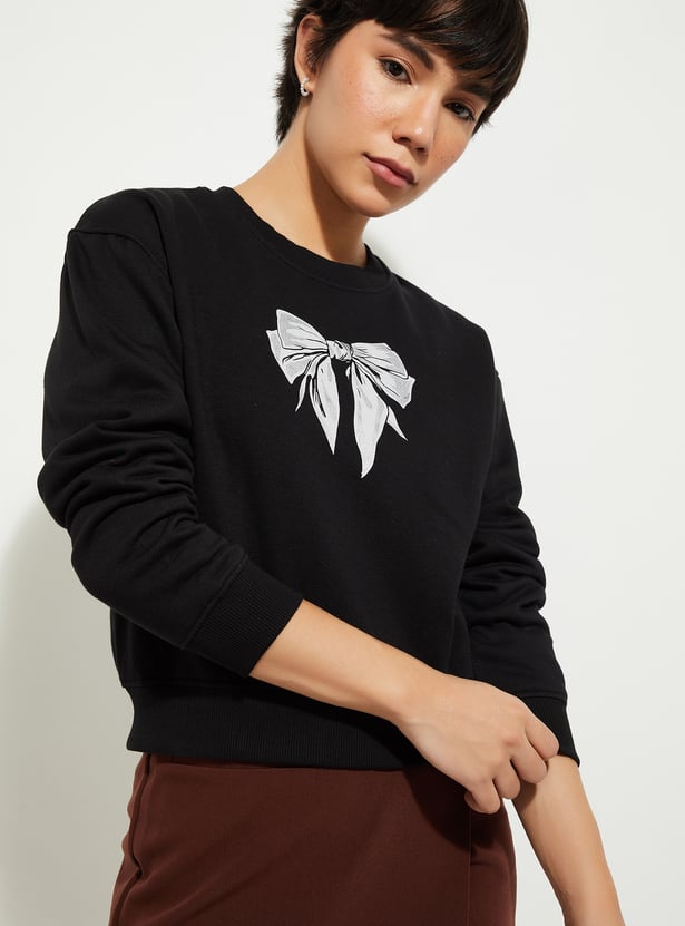 URB_N  Women Bow Print Relaxed Fit Sweatshirt