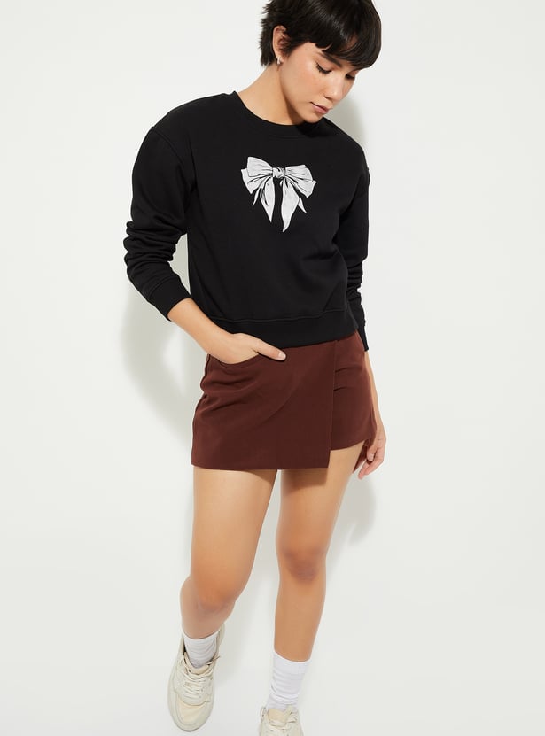 URB_N  Women Bow Print Relaxed Fit Sweatshirt