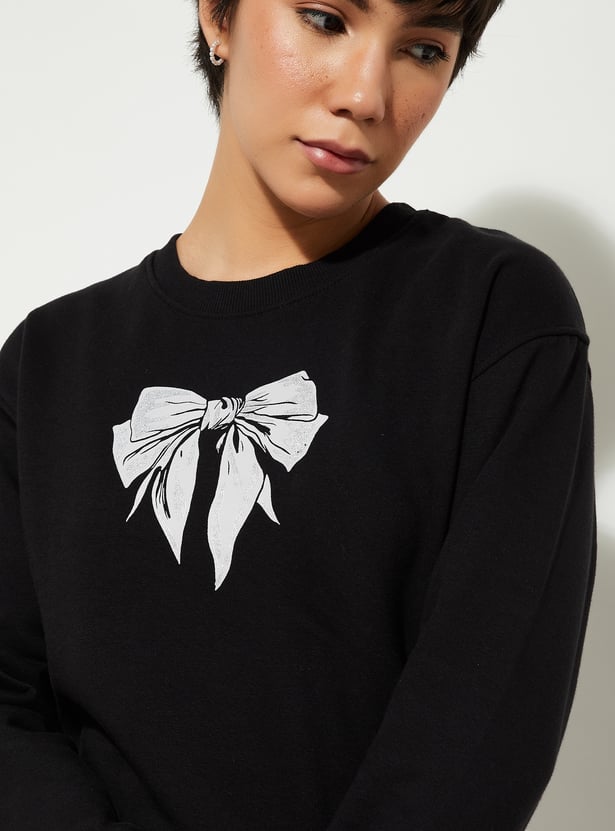 URB_N  Women Bow Print Relaxed Fit Sweatshirt