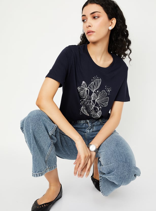 Women Metallic Printed T-shirt