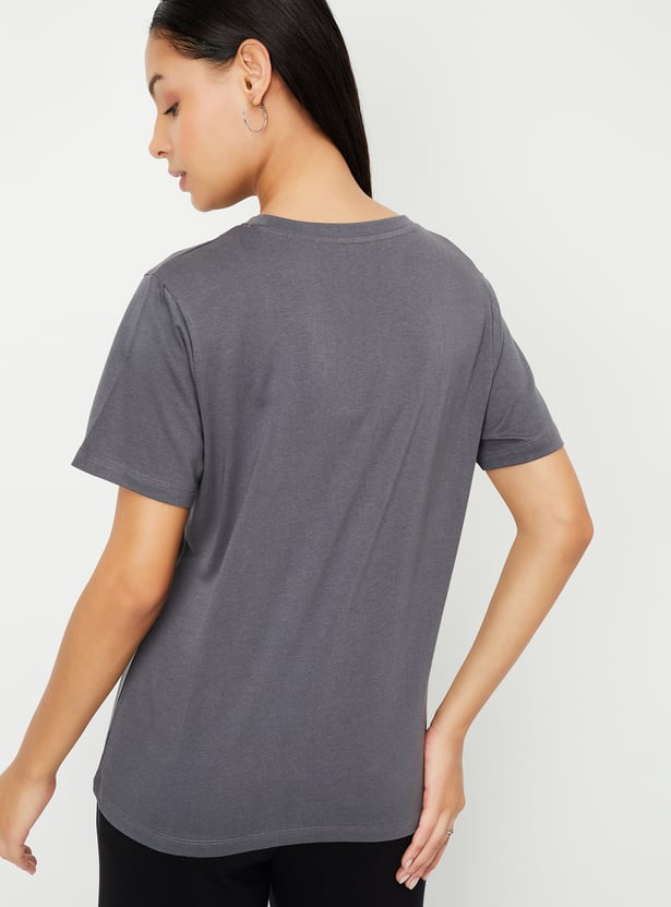 Women Metallic Floral Print T-shirt