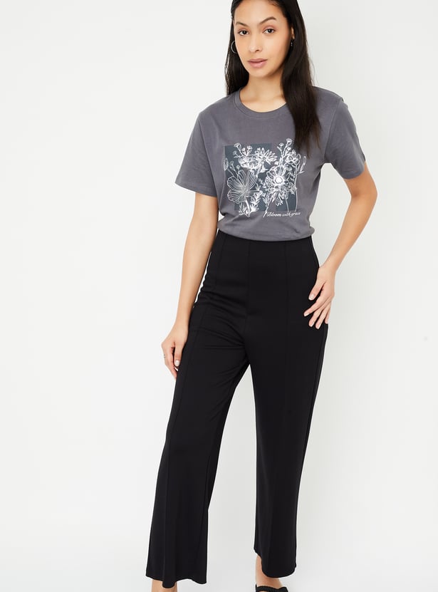 Women Metallic Floral Print T-shirt