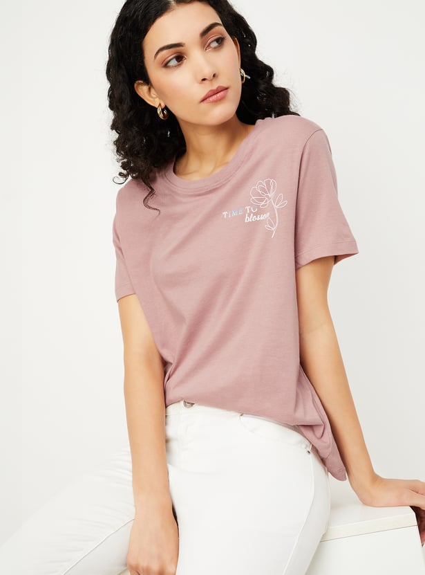 Women Placement Metallic Printed T-shirt