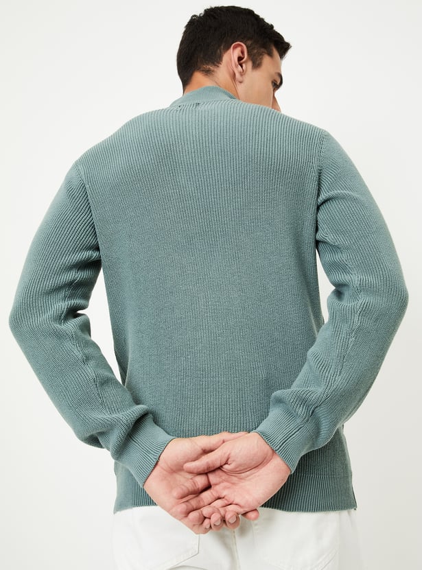 Men Colourblock Zip Troyer Sweater