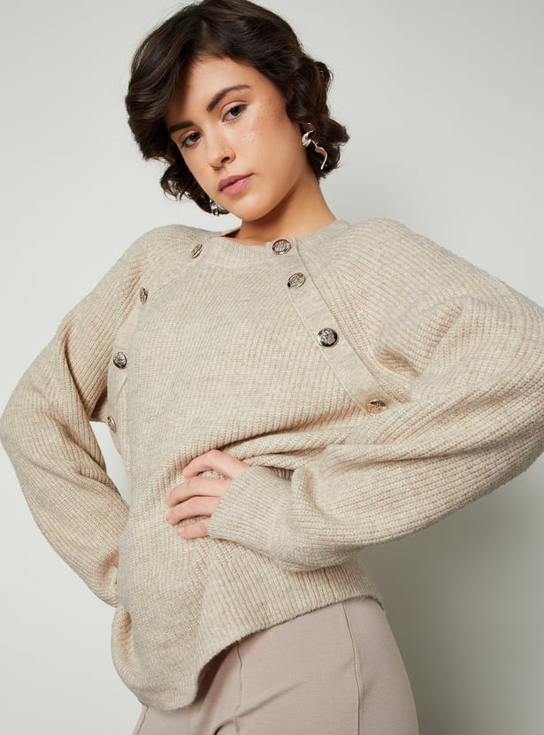Women Button Detailed Raglan Sleeve Sweater