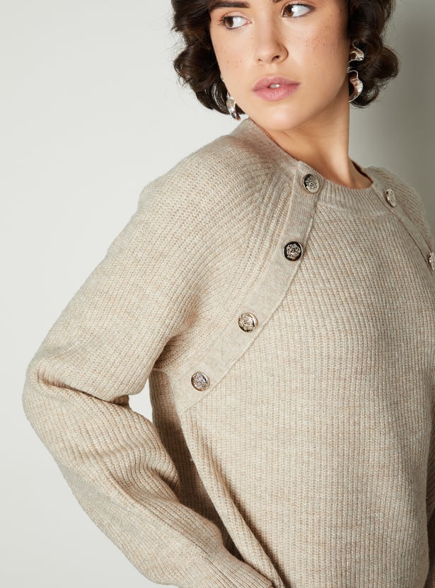 Women Button Detailed Raglan Sleeve Sweater