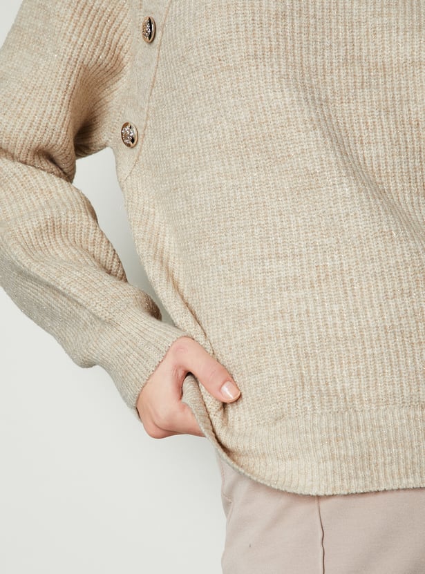 Women Button Detailed Raglan Sleeve Sweater