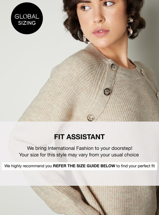 Women Button Detailed Raglan Sleeve Sweater