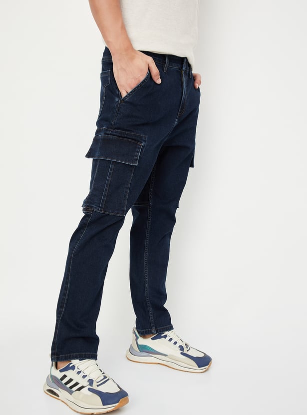 Men Stonewashed Regular Fit Cargo Jeans