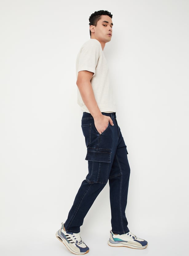 Men Stonewashed Regular Fit Cargo Jeans