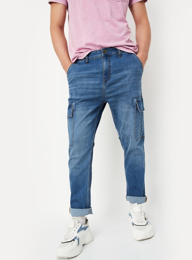 Men Stonewashed Regular Fit Cargo Jeans