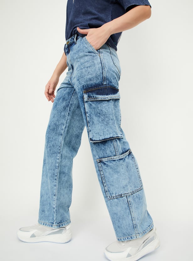 Women Washed Cargo Jeans