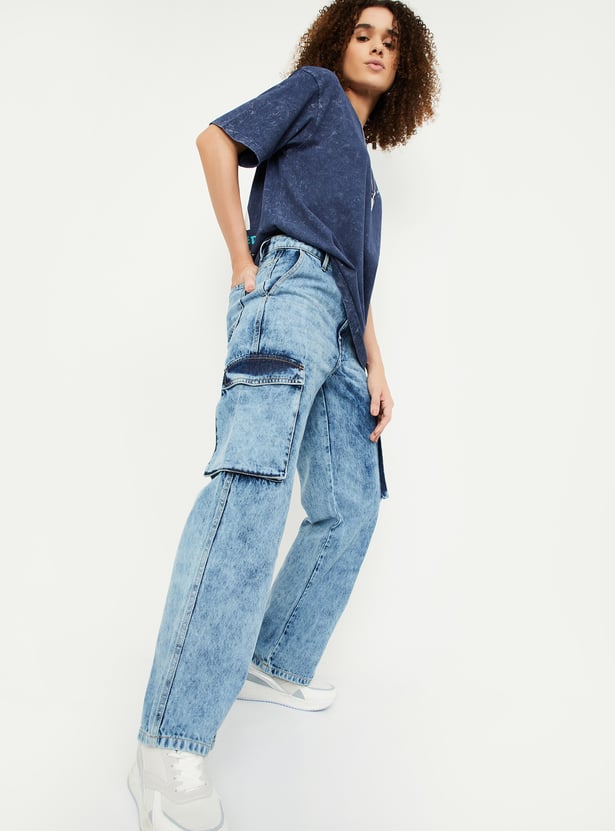 Women Washed Cargo Jeans