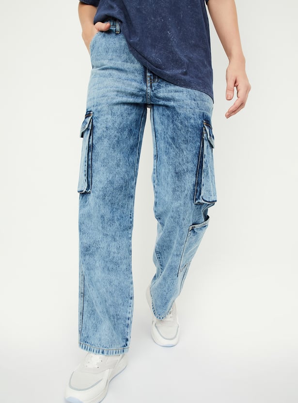 Women Washed Cargo Jeans