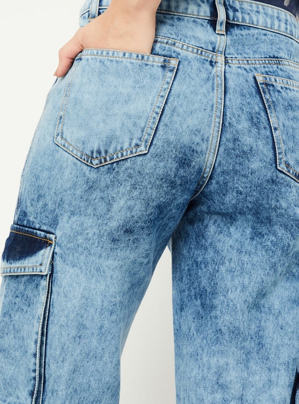 Women Washed Cargo Jeans