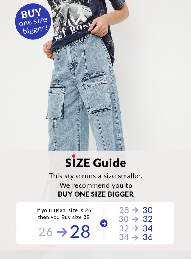 Women Washed Wide-Leg Cargo Jeans