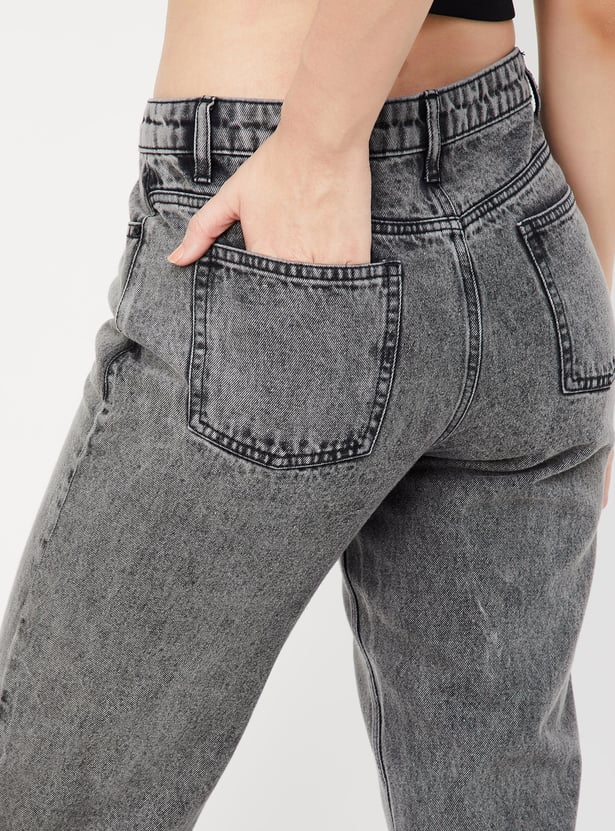 Women Mom Fit Washed Jeans