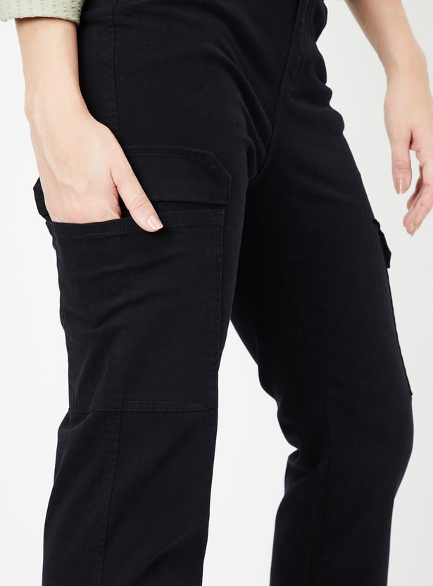 Women Solid Cargo Jeans