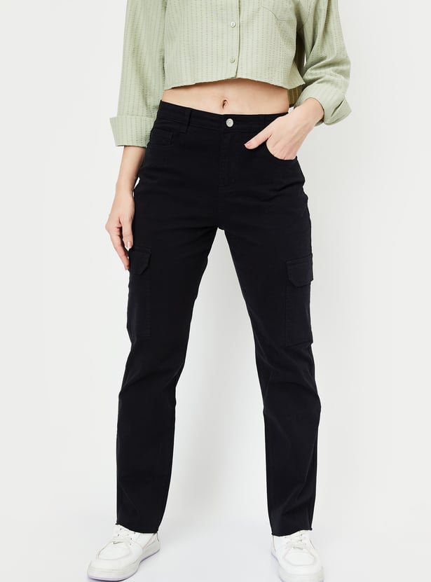 Women Solid Cargo Jeans