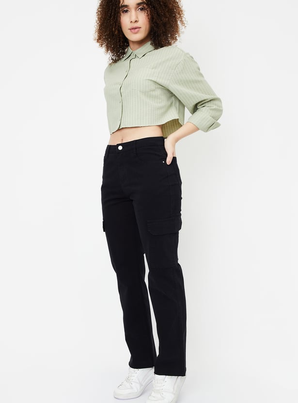 Women Solid Cargo Jeans