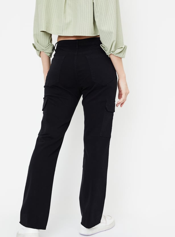 Women Solid Cargo Jeans