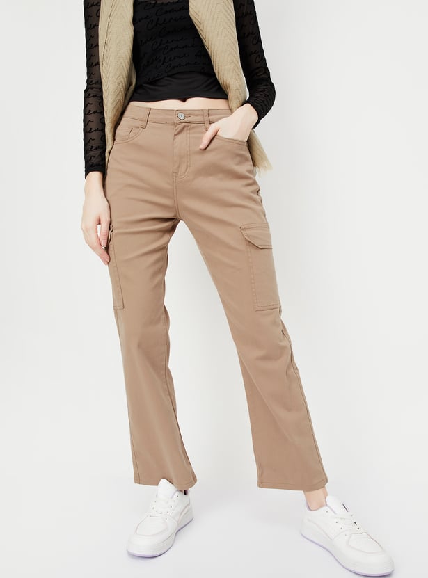 Women Solid Cargo Jeans