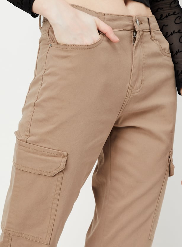 Women Solid Cargo Jeans