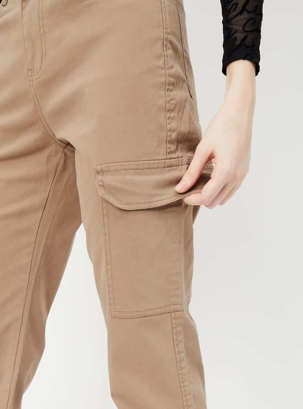 Women Solid Cargo Jeans