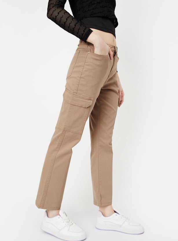 Women Solid Cargo Jeans