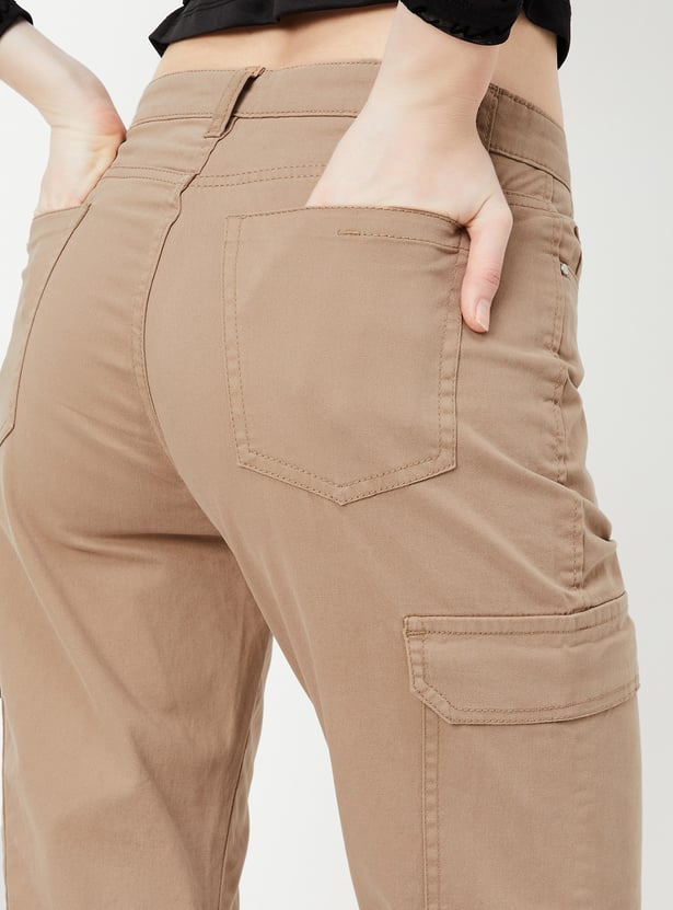 Women Solid Cargo Jeans