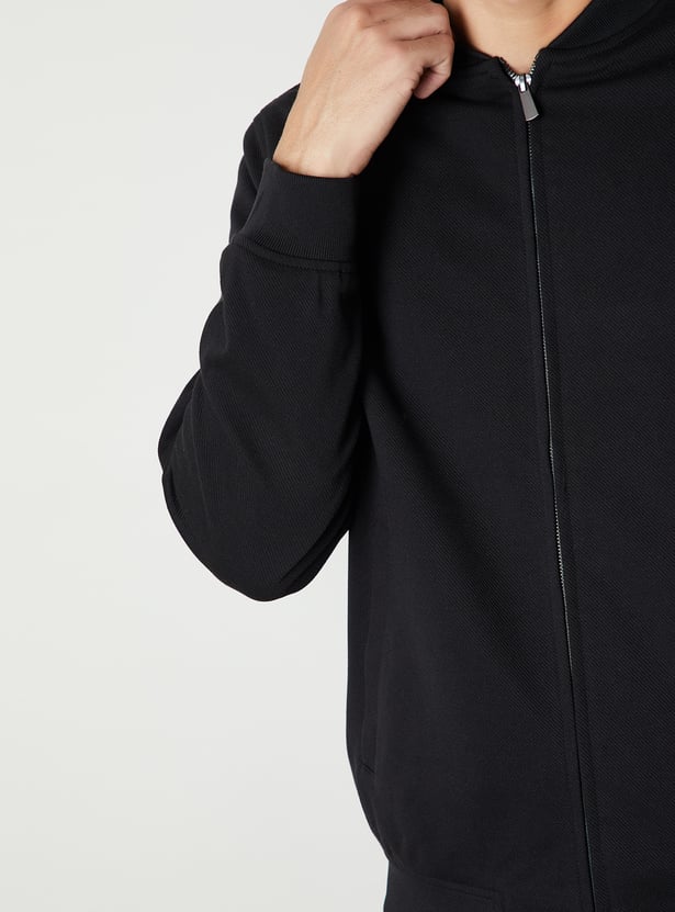 Men Textured Twill Bomber Jacket