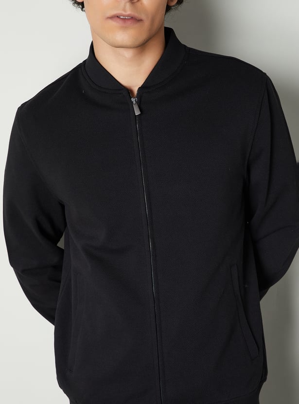 Men Textured Twill Bomber Jacket