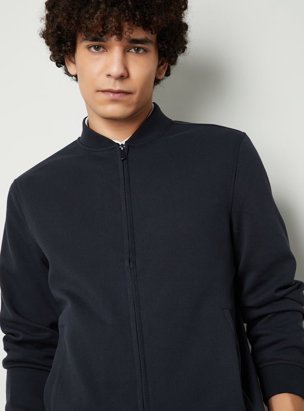 Men Textured Twill Bomber Jacket