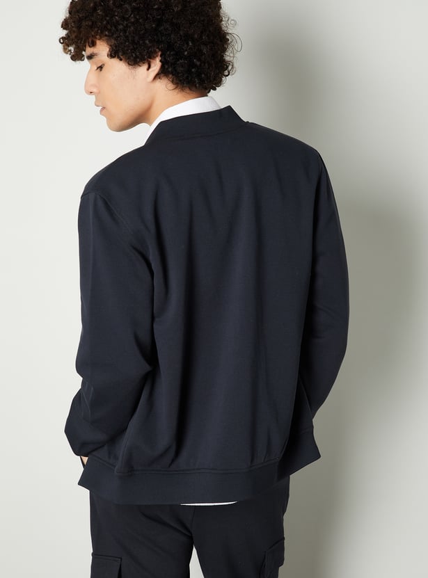 Men Textured Twill Bomber Jacket