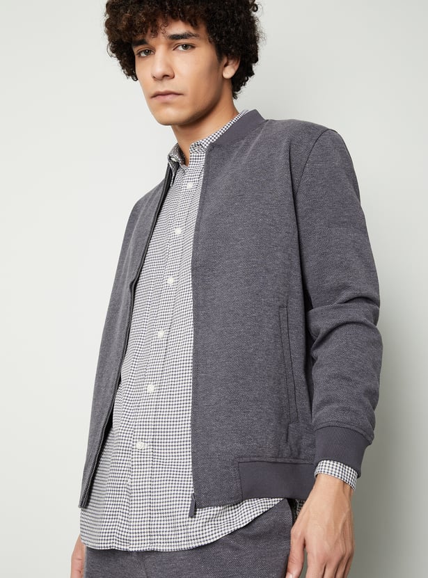 Men Textured Twill Bomber Jacket