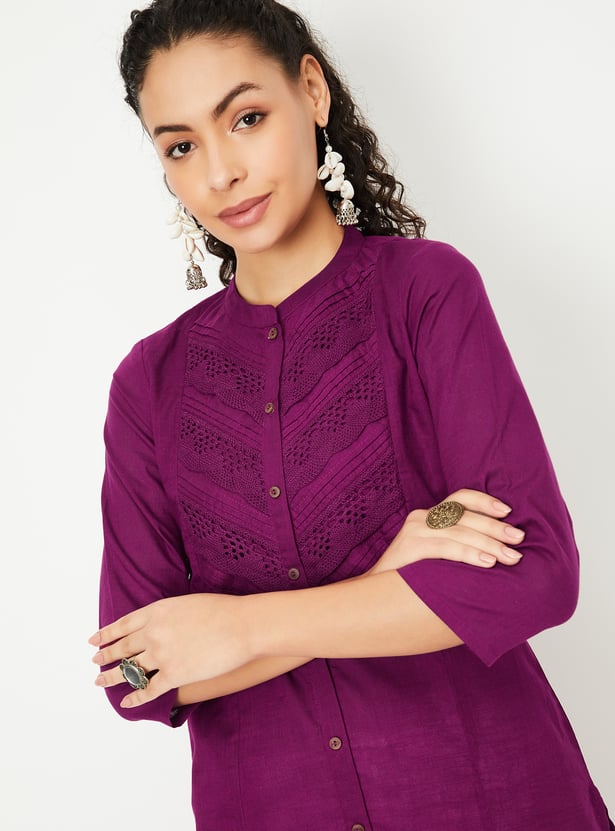 Women Lace Detail Straight Kurta